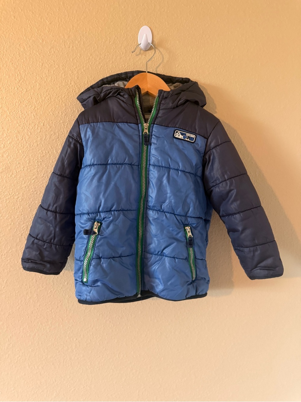 Carter's Two-Tone Blue Hooded Puffer Jacket with Green Trim